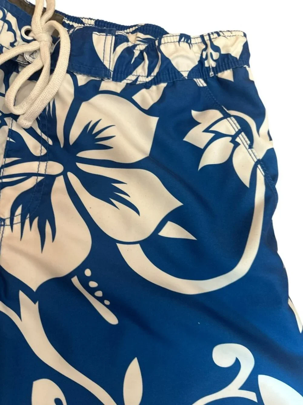 Old Navy Mens Swim Trunks L Blue Floral Hawaiian Drawstring Aloha Vacation